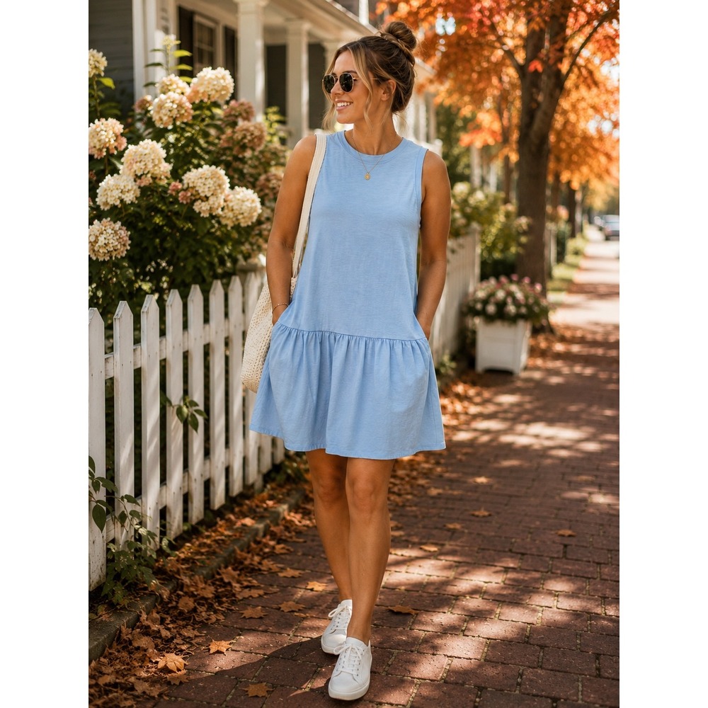 Universal Thread Womens Light Blue Cotton Drop Waist Sleeveless Mini Dress XS